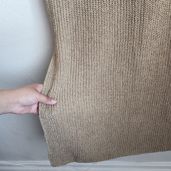 Mable Cable Open Knit Beige Tan High Neck Padded Maxi Dress Boho Modest Neutral - Picture 7 of 12